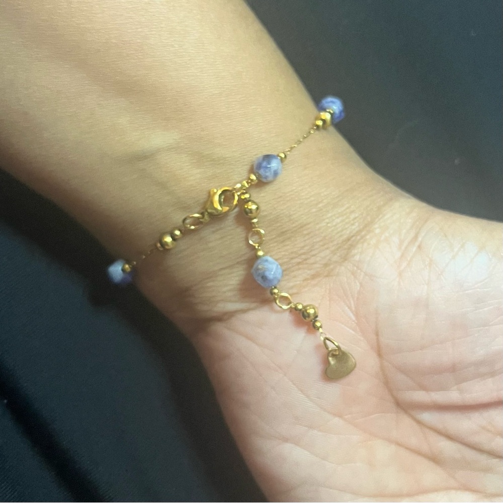 The “Sarah” Bracelet Natural Sodalite Stones 18k Gold - Picture 3 of 3